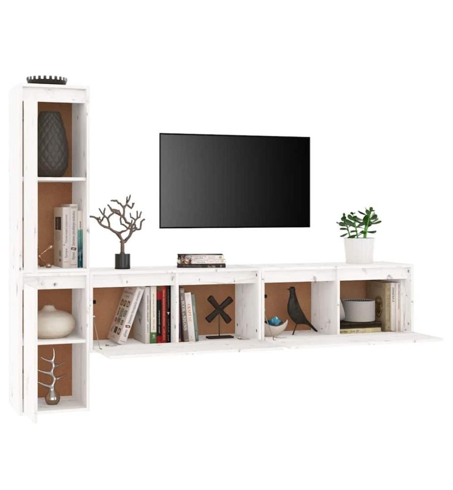 Meubles TV 4 pcs Blanc Bois massif de pin