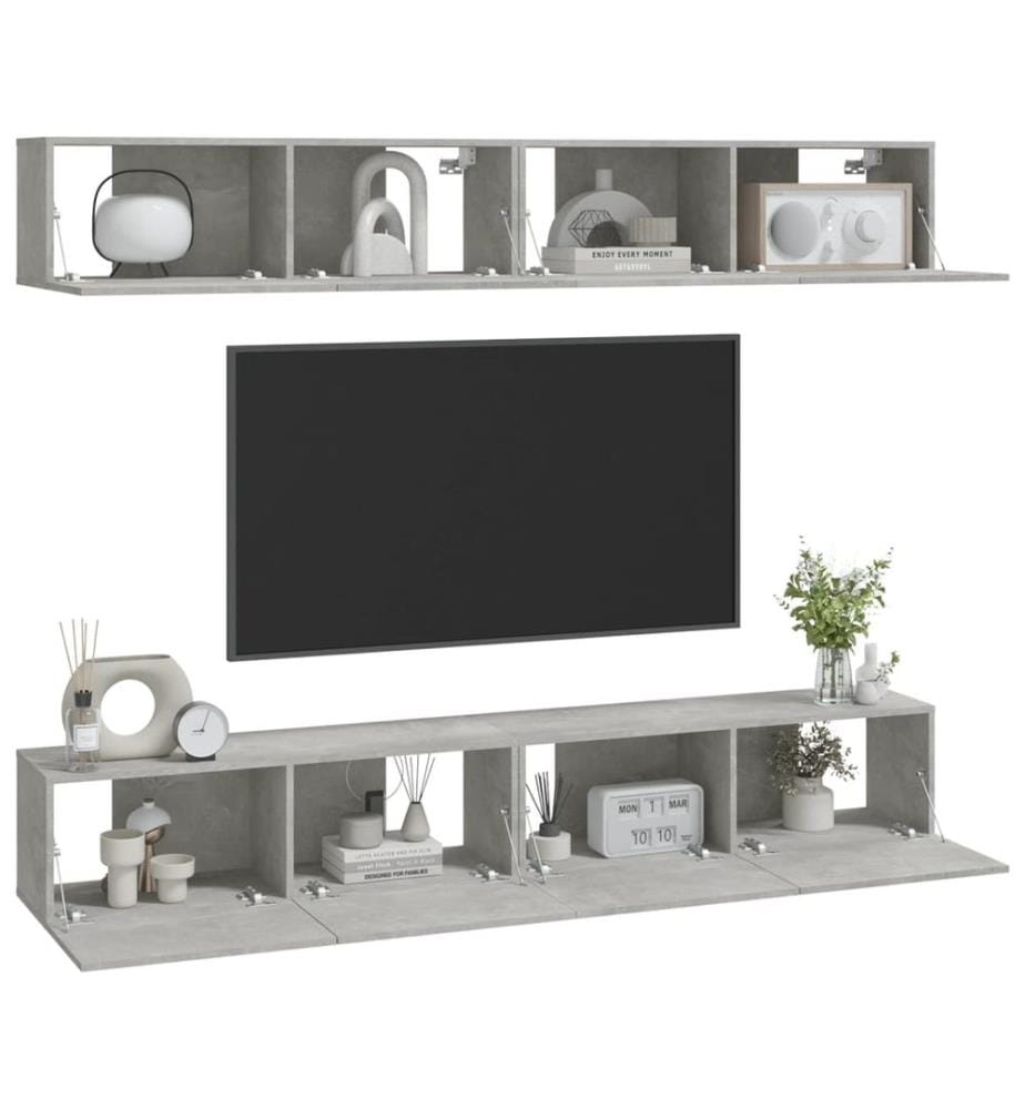 TV-Wandschränke 4 Stk. Betongrau 100x30x30 cm