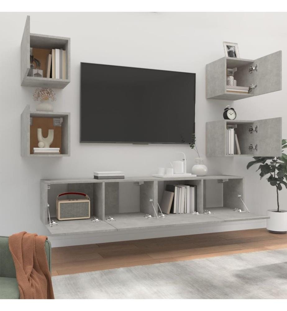 6-tlg. TV-Schrank-Set Betongrau Holzwerkstoff