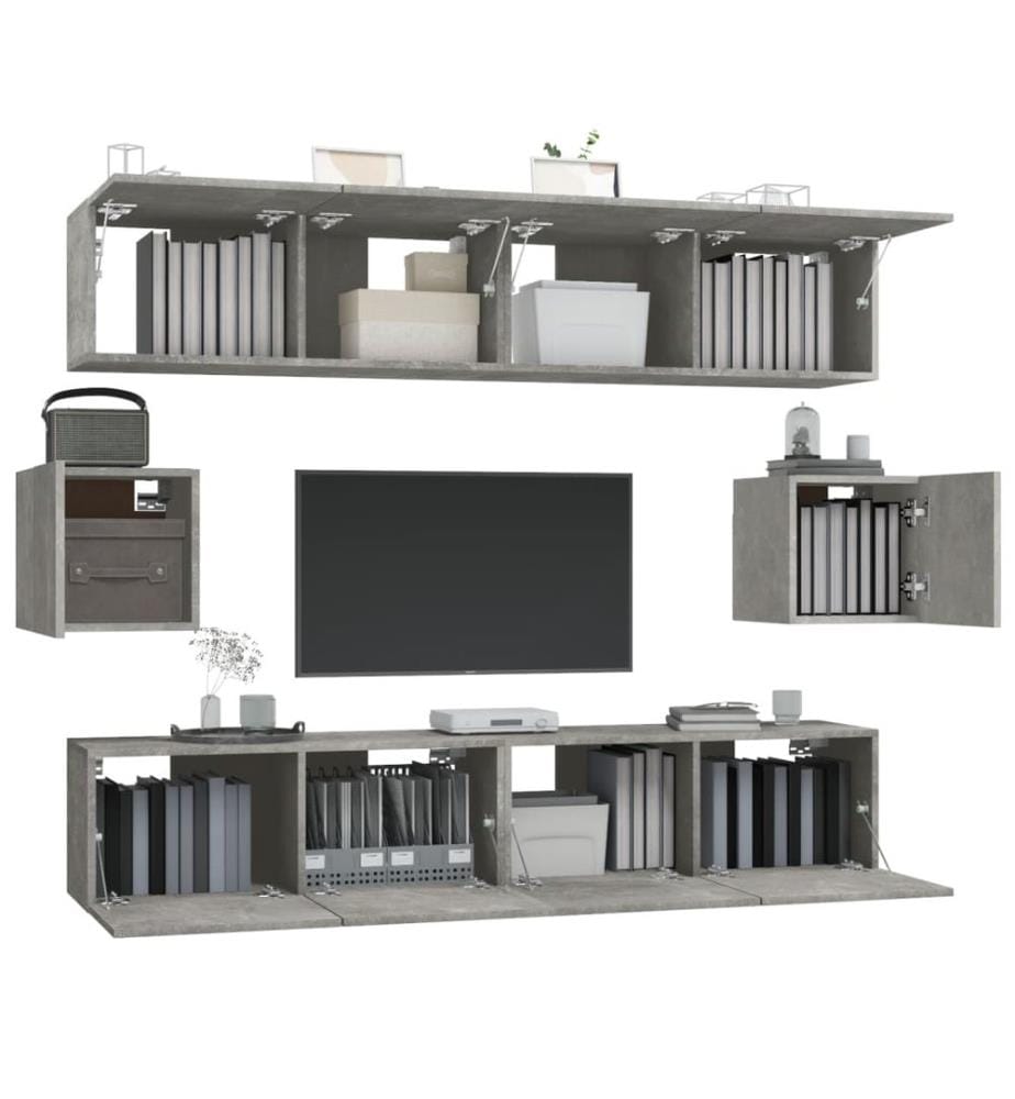6-tlg. TV-Schrank-Set Betongrau Holzwerkstoff