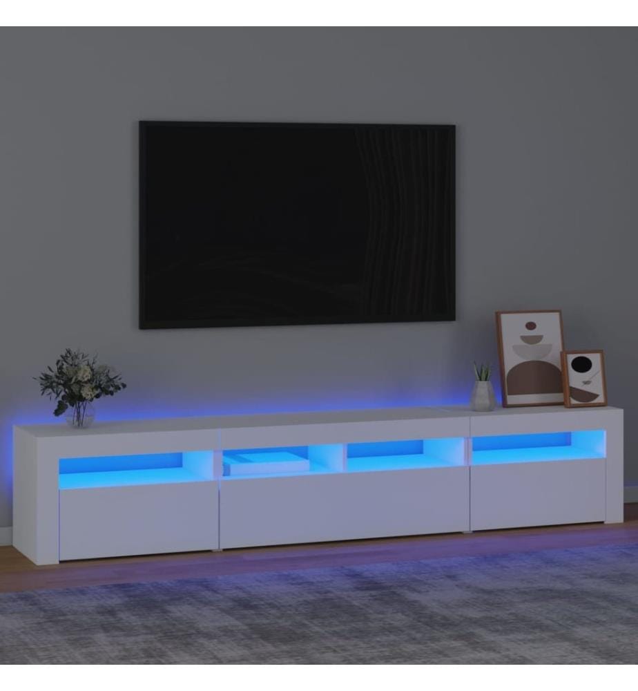 Meuble TV avec lumières LED Blanc 210x35x40 cm