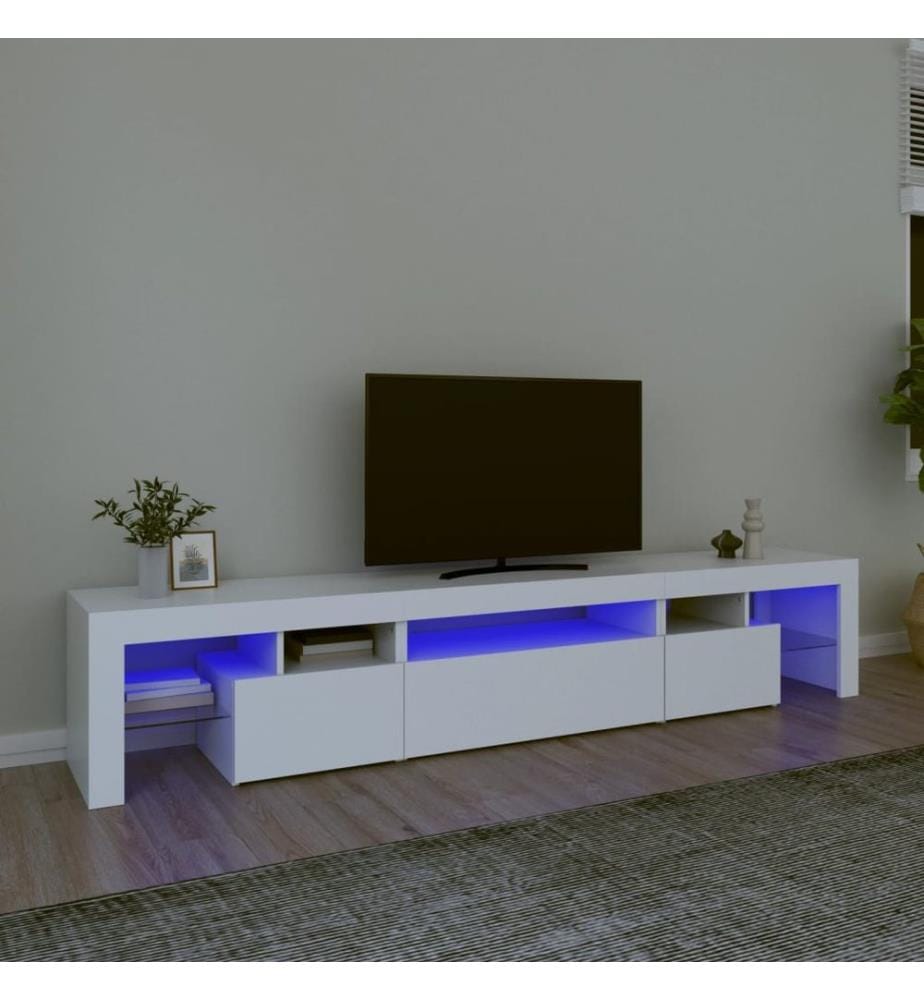 Meuble TV avec lumières LED Blanc 215x36,5x40 cm