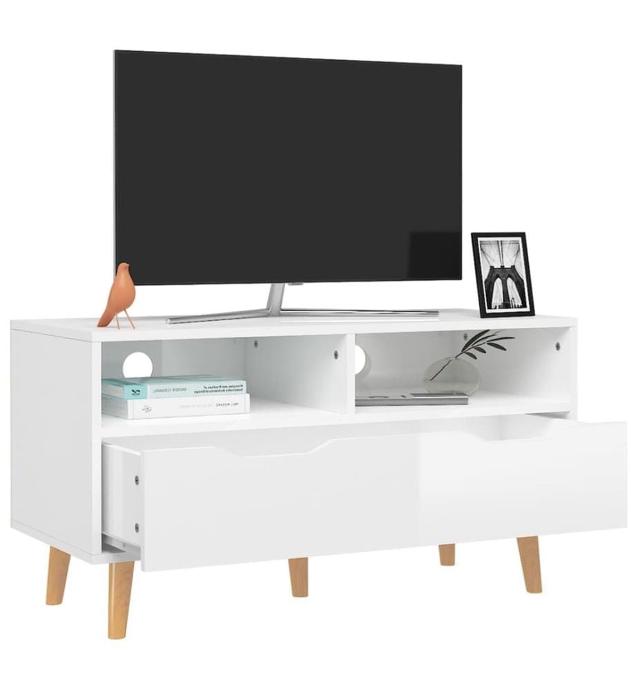 Meuble TV blanc brillant 90x40x48,5 cm bois d'ingénierie