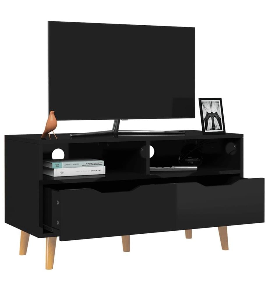 Meuble TV noir brillant 90x40x48,5 cm bois d'ingénierie