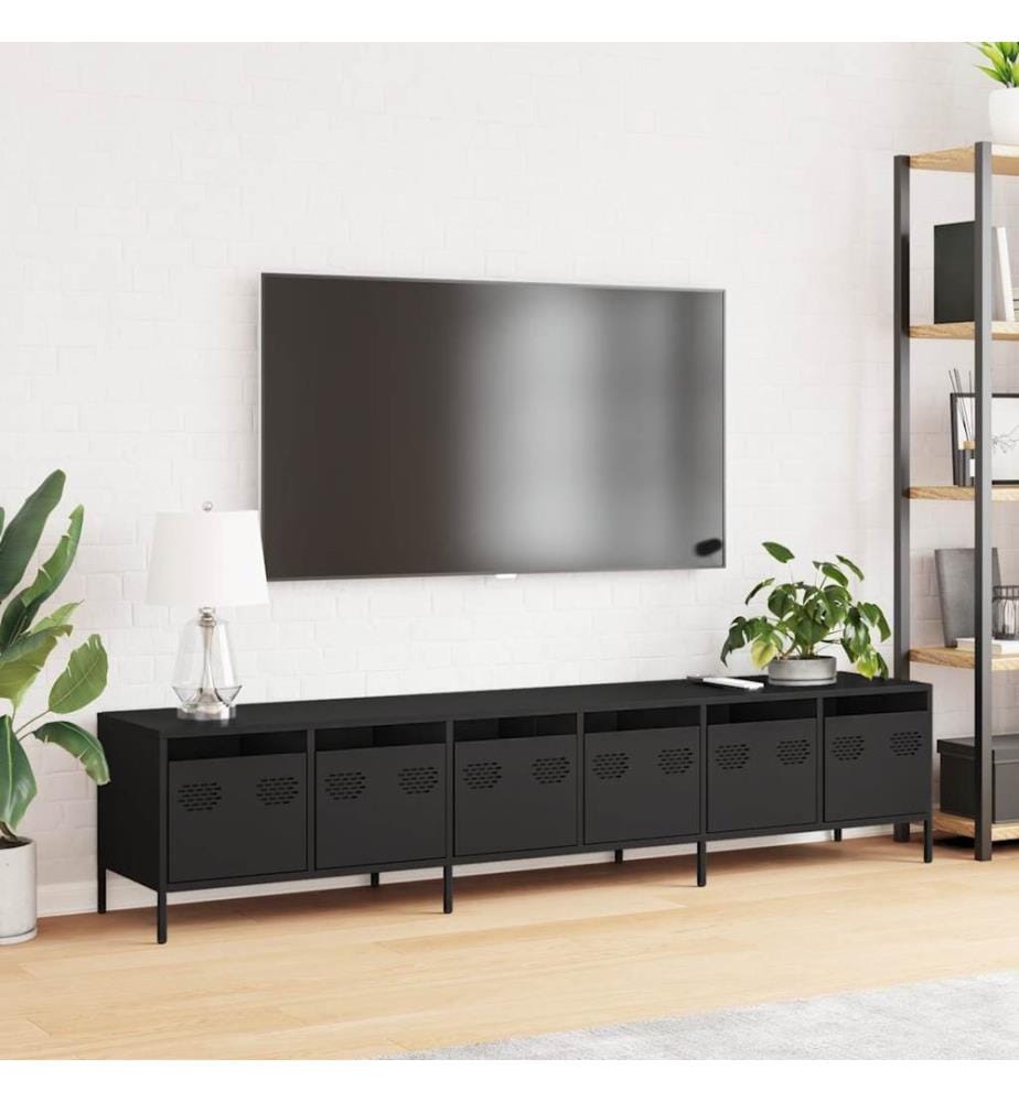 Meuble TV noir 202x39x43,5 cm acier laminé à froid