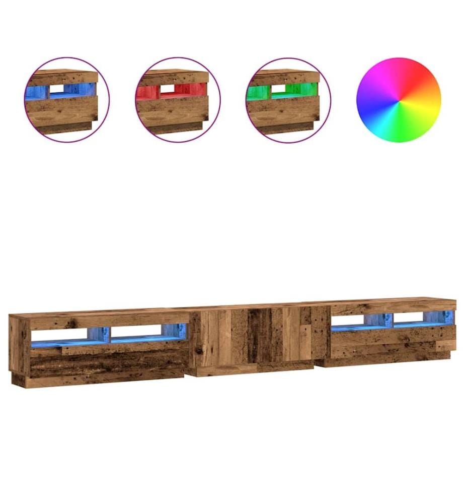 TV-Schrank mit LED-Leuchten Altholz-Optik 300x35x40 cm