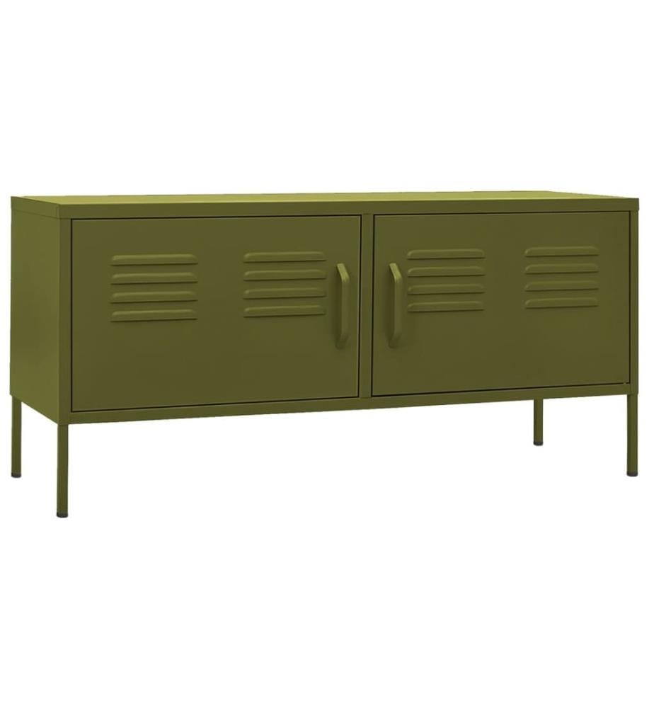 Meuble TV Vert olive 105x35x50 cm Acier