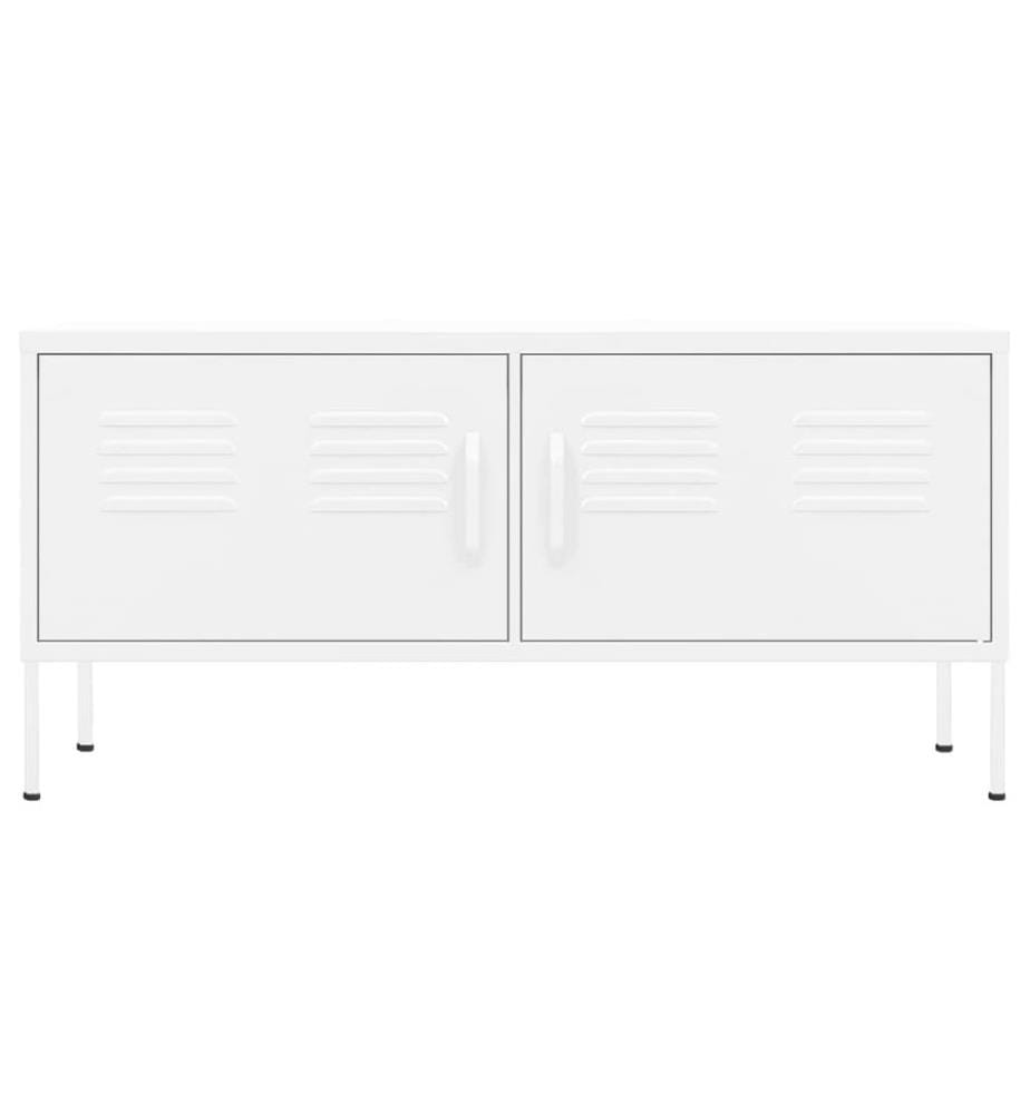 Meuble TV Blanc 105x35x50 cm Acier