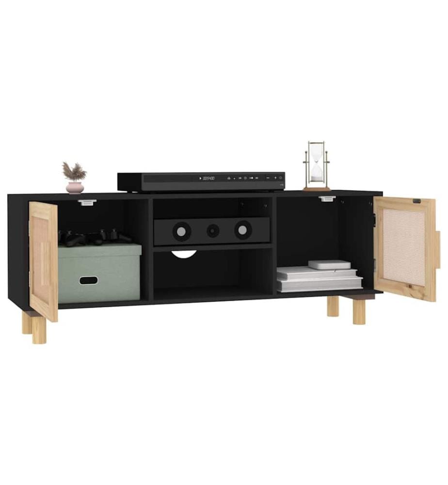 TV-Schrank Schwarz 105x30x40 cm Massivholz Kiefer Natur-Rattan