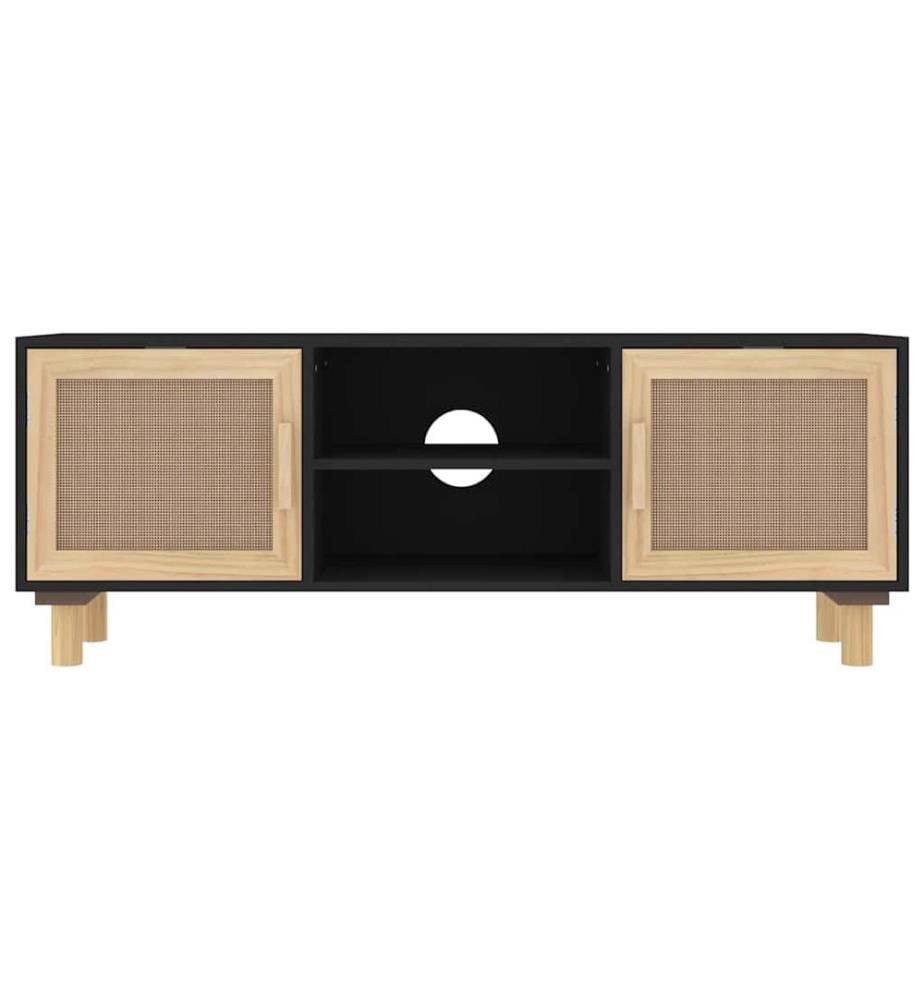 TV-Schrank Schwarz 105x30x40 cm Massivholz Kiefer Natur-Rattan