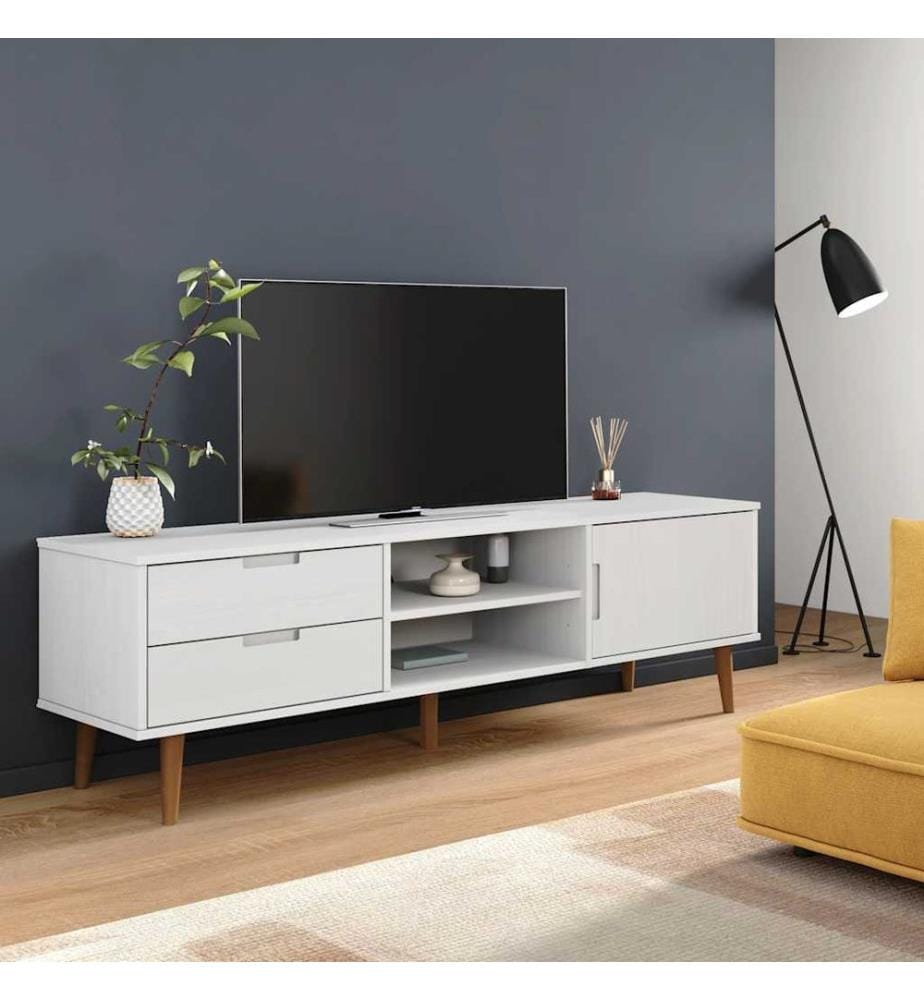 TV-Schrank MOLDE Weiss 158x40x49 cm Massivholz Kiefer