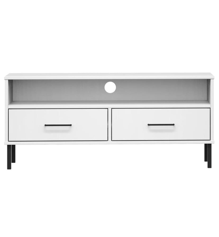 Meuble TV avec pieds en métal Blanc Bois de pin massif OSLO