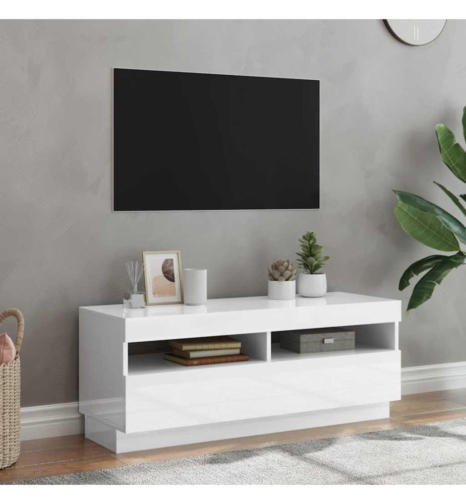 TV-Schrank mit LED-Leuchten Hochglanz-Weiss 100x35x40 cm