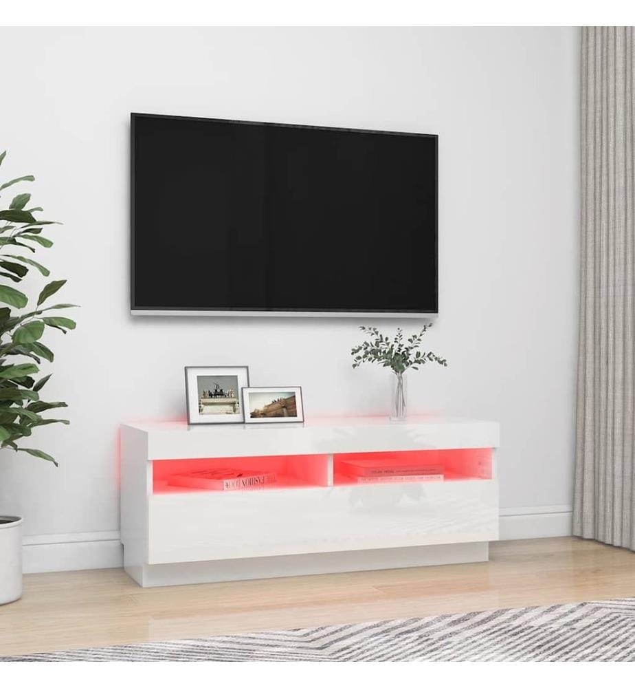 TV-Schrank mit LED-Leuchten Hochglanz-Weiss 100x35x40 cm