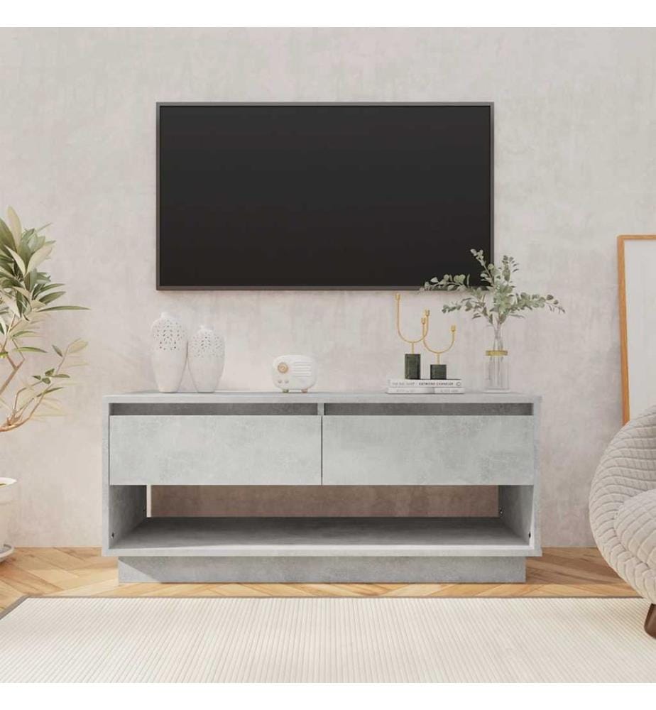 Meuble TV gris béton 102x41x44 cm bois d'ingénierie