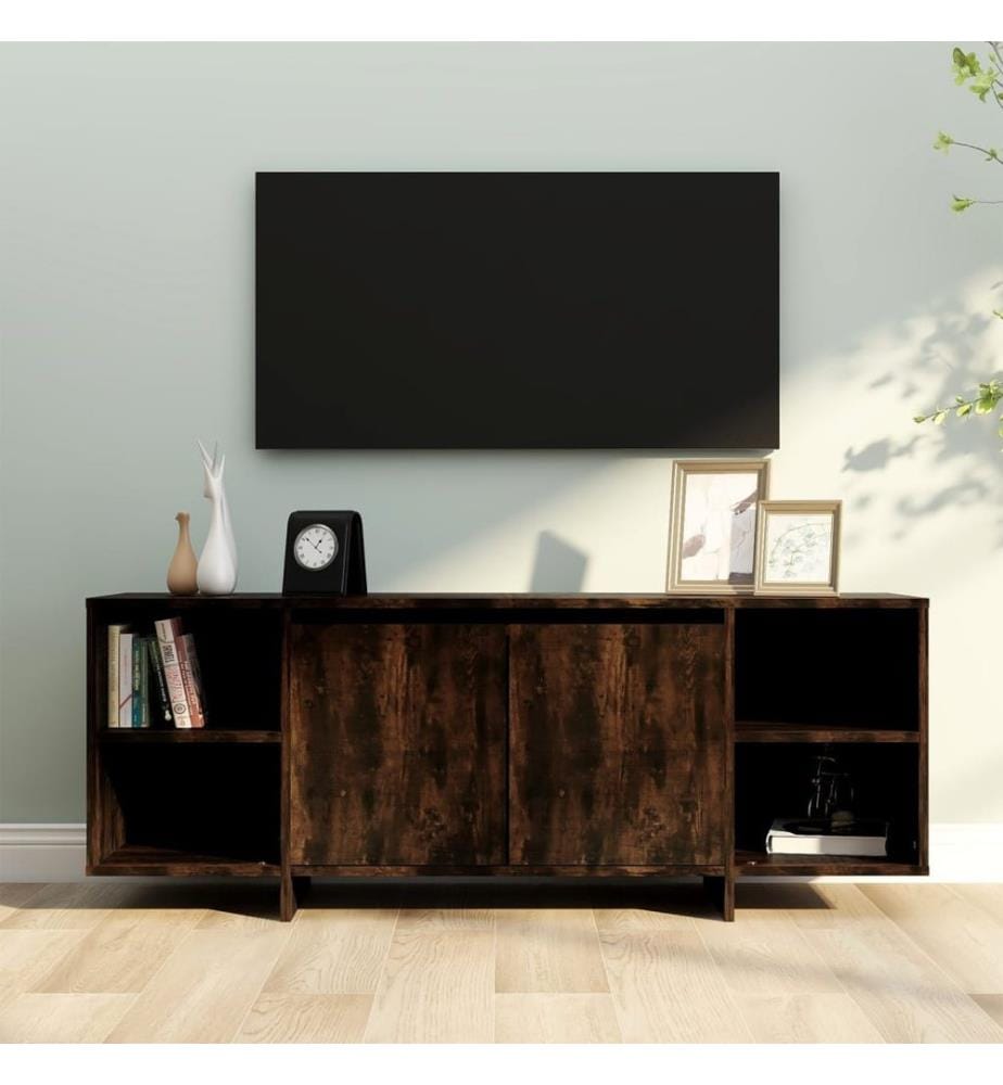 Meuble TV chêne fumé 130x35x50 cm bois d'ingénierie