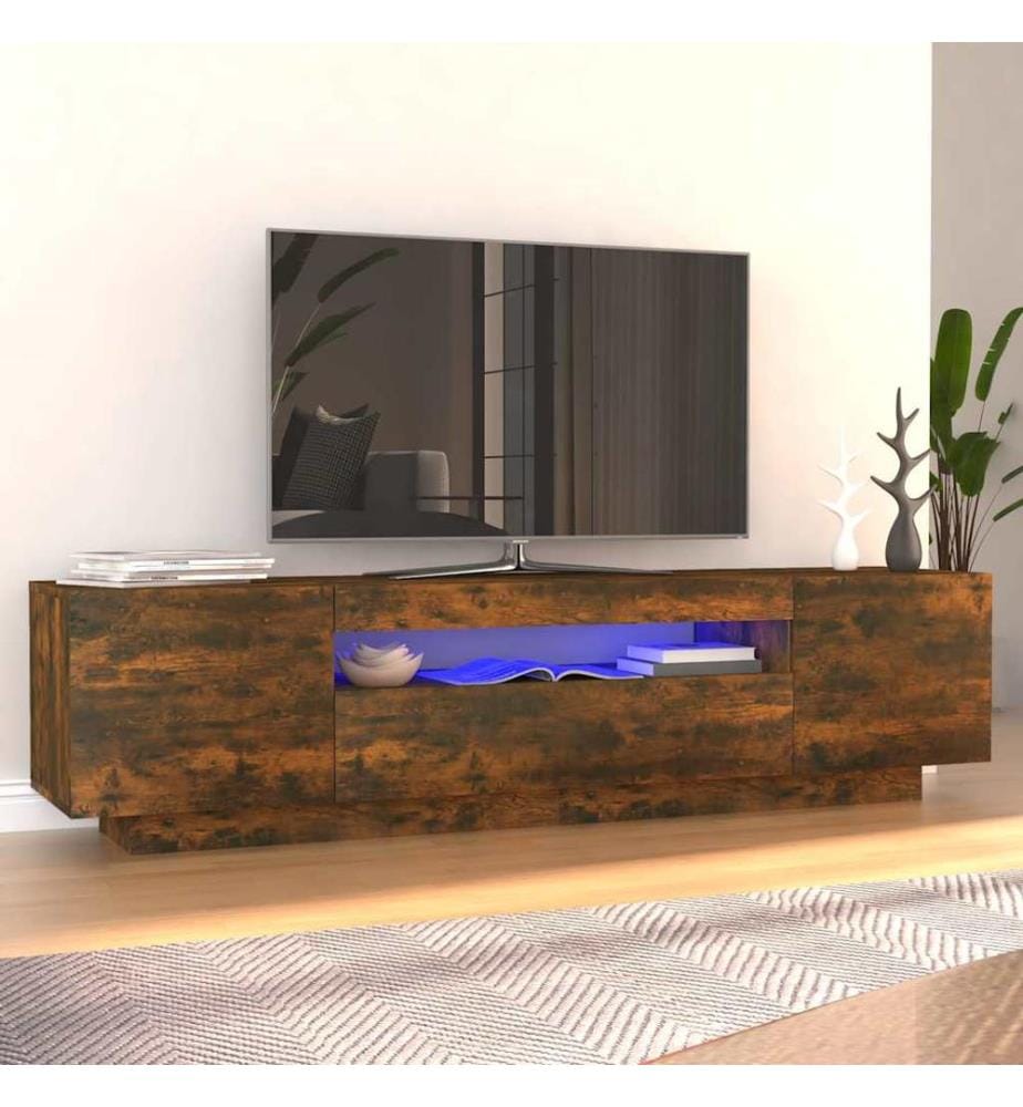 Meuble TV avec lumières LED Chêne fumé 160x35x40 cm