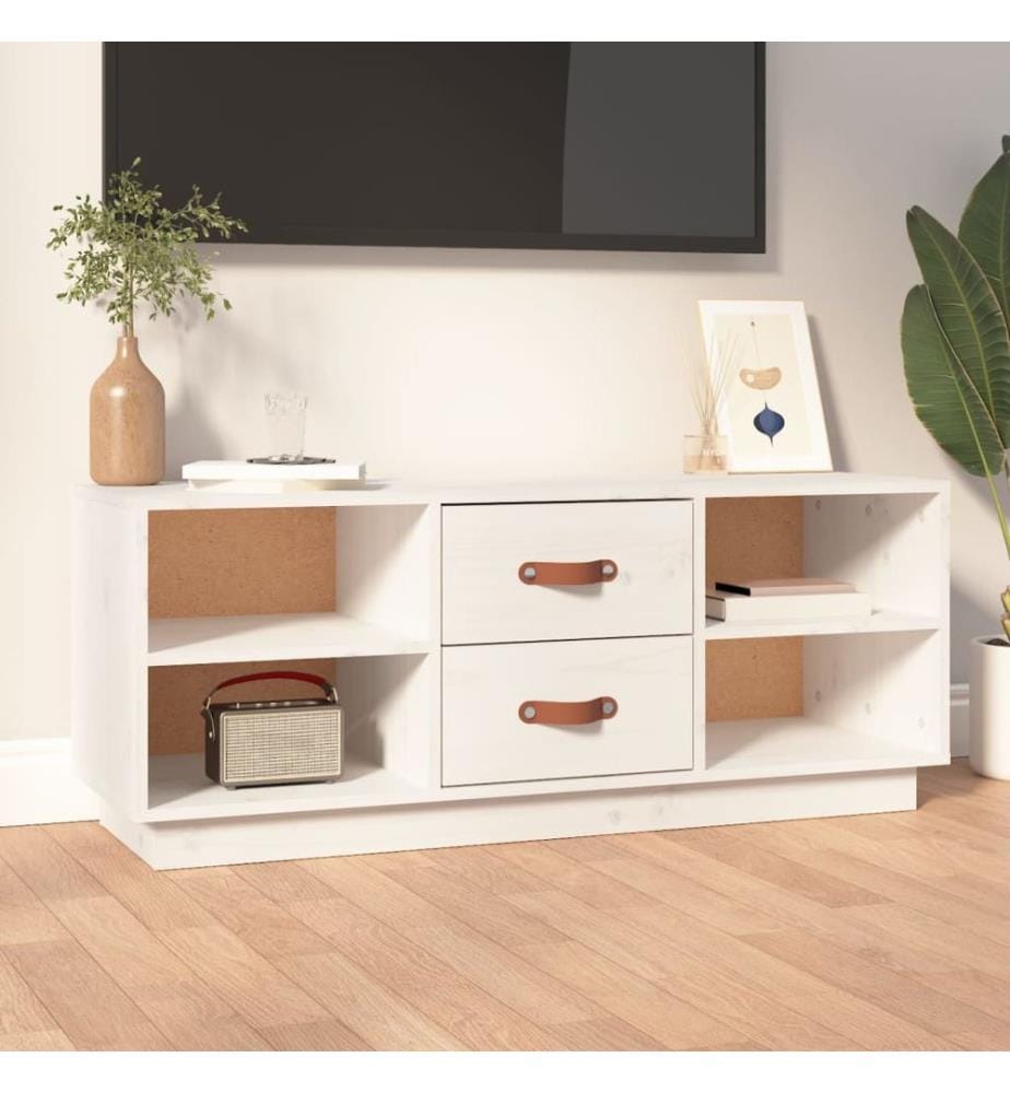 TV-Schrank Weiss 100x34x40 cm Massivholz Kiefer