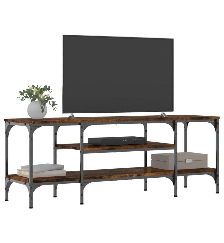 Meuble TV chêne fumé 121x35x45 cm bois d'ingénierie et fer