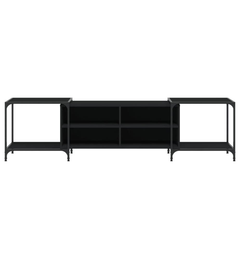 Meuble TV noir 203x37x50 cm bois d'ingénierie