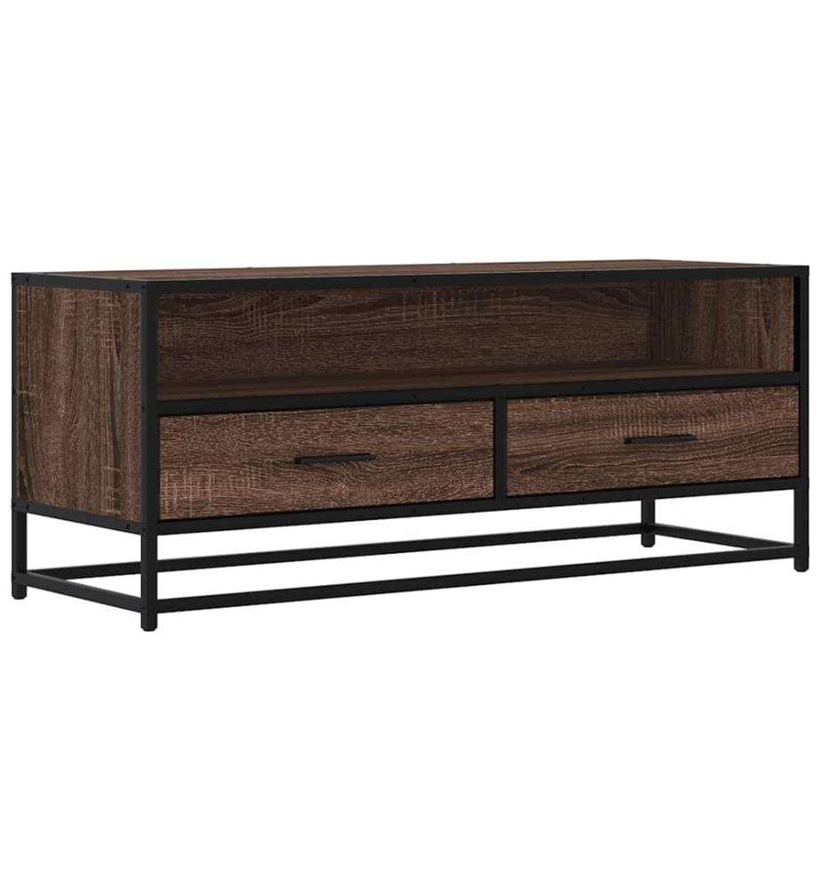 Meuble TV chêne marron 100x34,5x40cm bois d'ingénierie et métal