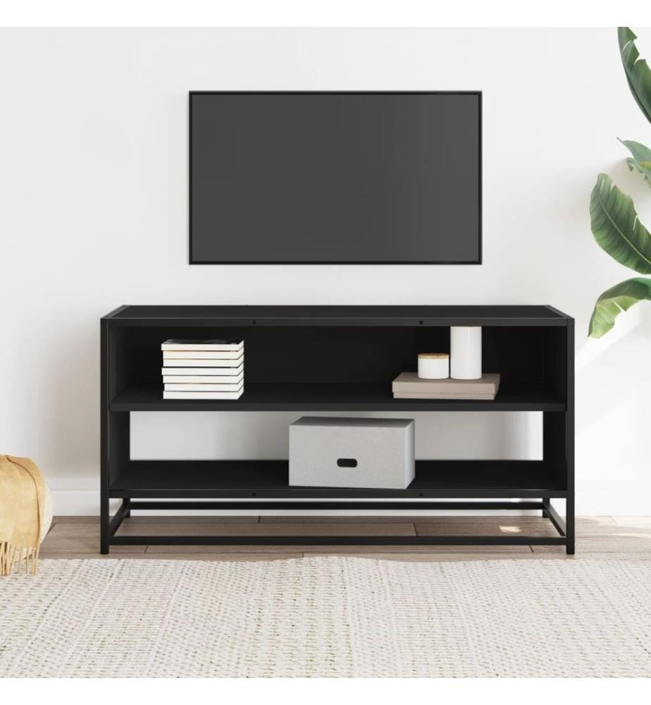 Meuble TV noir 91x40x46 cm bois d'ingénierie et métal