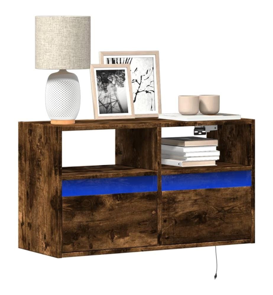 TV-Wandschrank mit LED-Beleuchtung Räuchereiche 80x31x45 cm