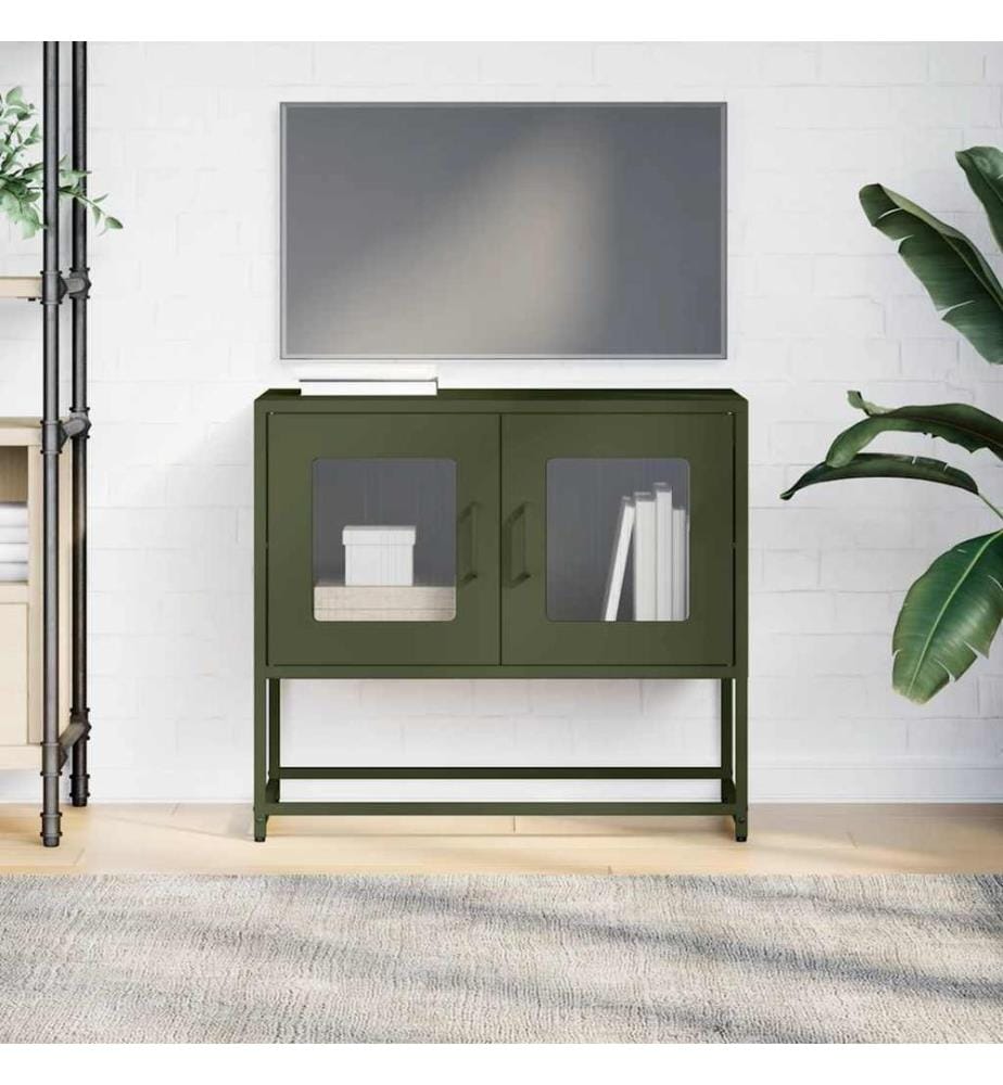 Meuble TV vert olive 68x39x60,5 cm acier laminé à froid