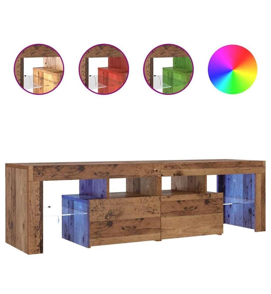 Meuble TV avec lumières LED vieux bois bois d'ingénierie