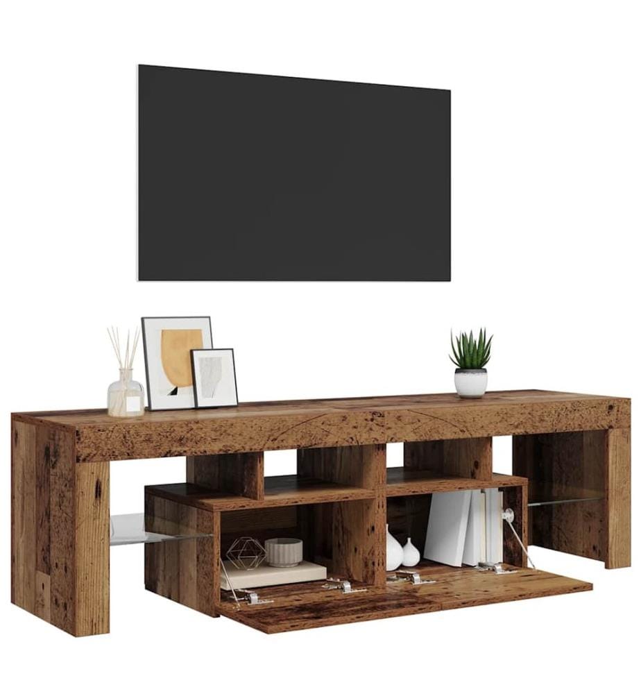 Meuble TV avec lumières LED vieux bois bois d'ingénierie