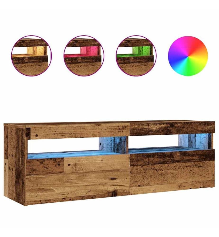 Meuble TV avec lumières LED vieux bois bois d'ingénierie