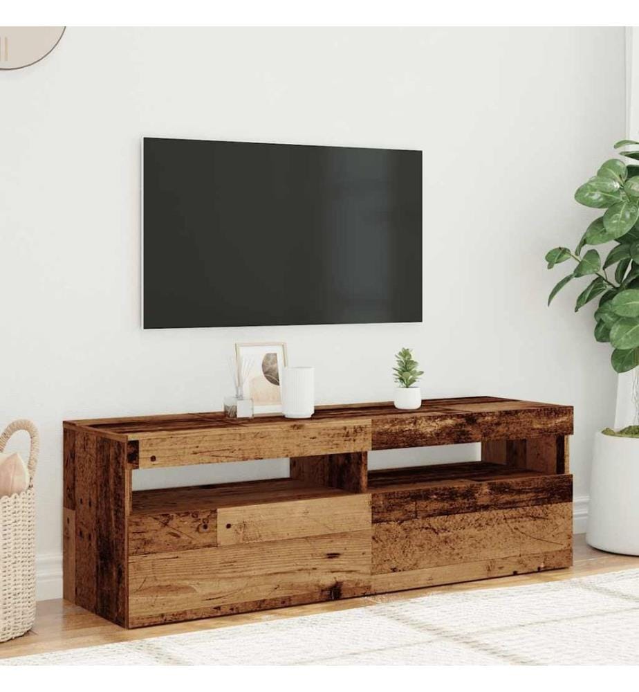 Meuble TV avec lumières LED vieux bois bois d'ingénierie