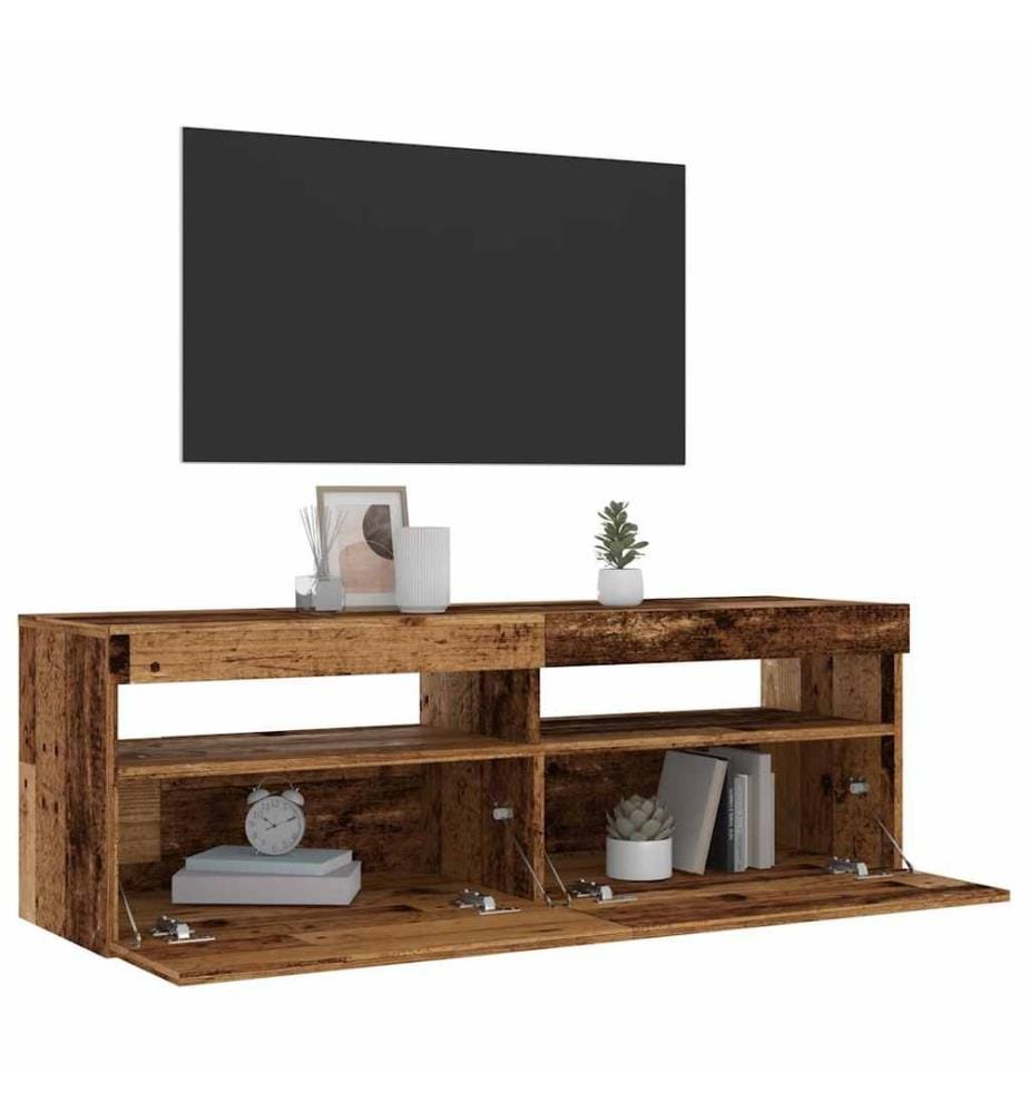 Meuble TV avec lumières LED vieux bois bois d'ingénierie