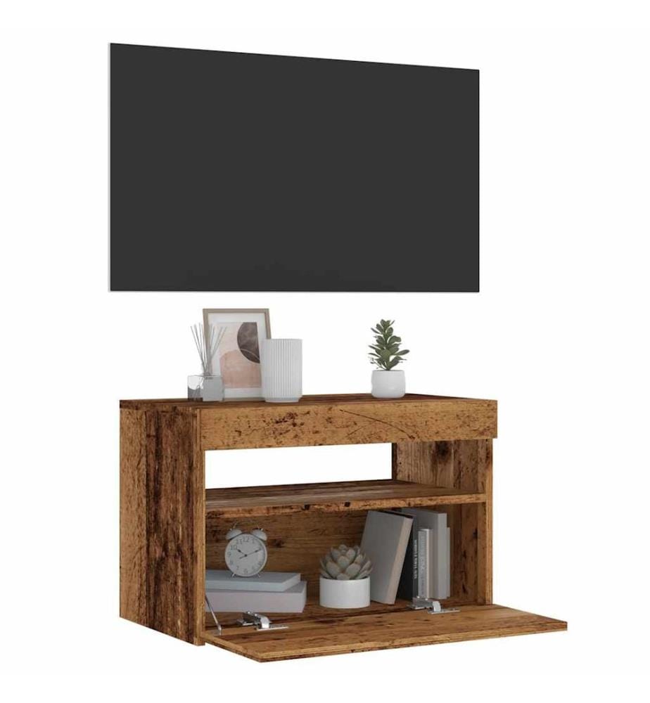 Meuble TV avec lumières LED vieux bois bois d'ingénierie