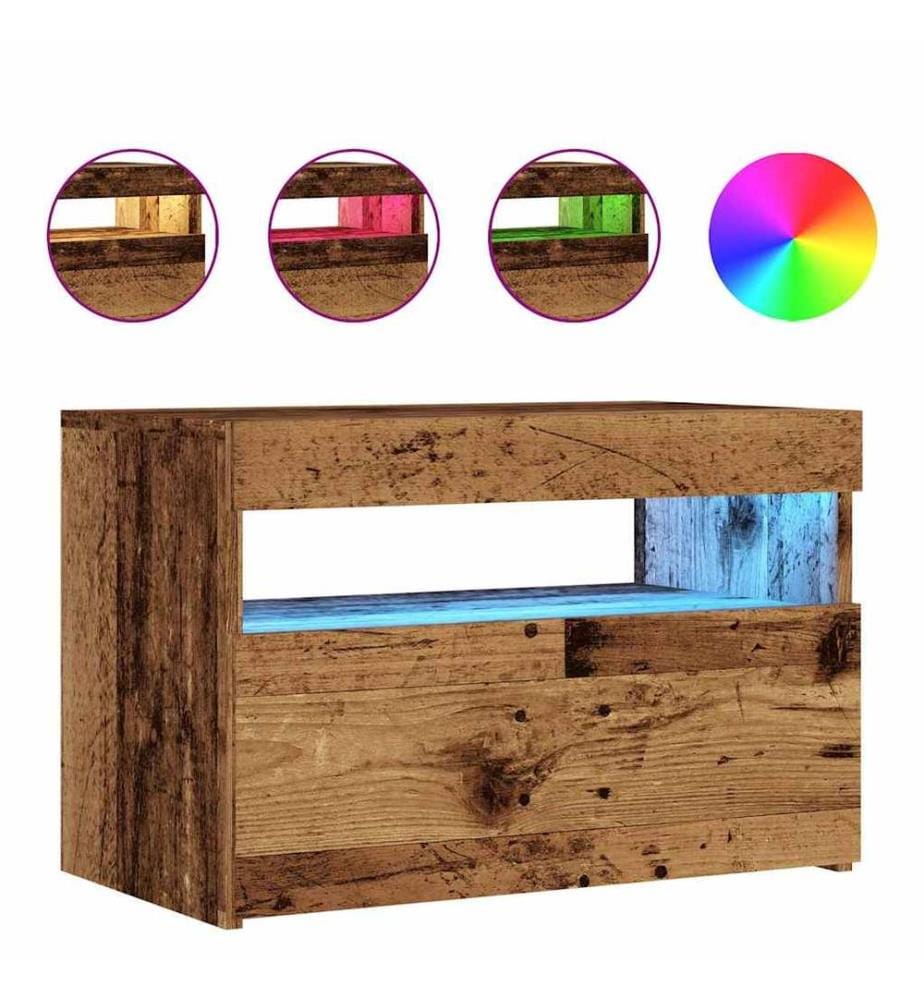 Meuble TV avec lumières LED vieux bois bois d'ingénierie