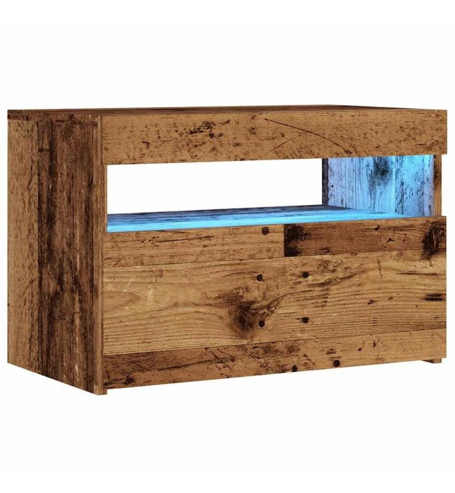 Meuble TV avec lumières LED vieux bois bois d'ingénierie