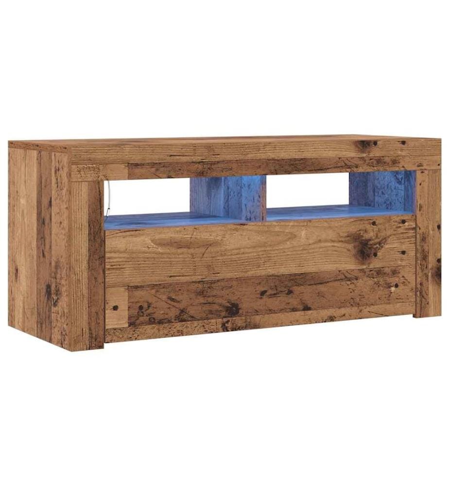 Meuble TV avec lumières LED vieux bois bois d'ingénierie