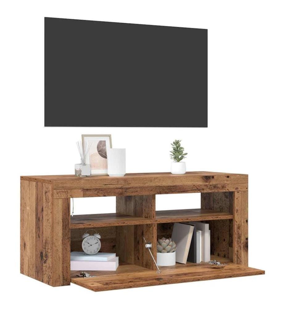 Meuble TV avec lumières LED vieux bois bois d'ingénierie