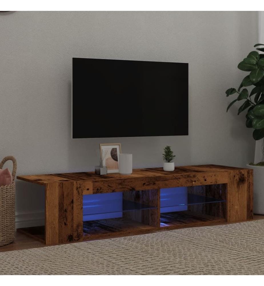 Meuble TV avec lumières LED vieux bois bois d'ingénierie