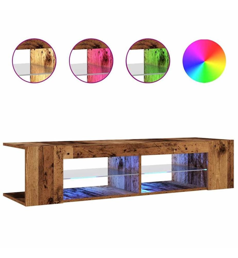 Meuble TV avec lumières LED vieux bois bois d'ingénierie