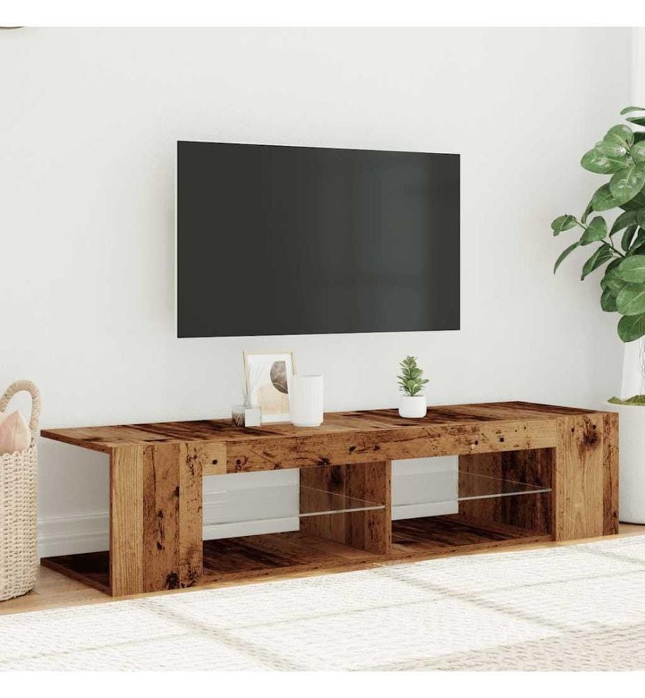 Meuble TV avec lumières LED vieux bois bois d'ingénierie