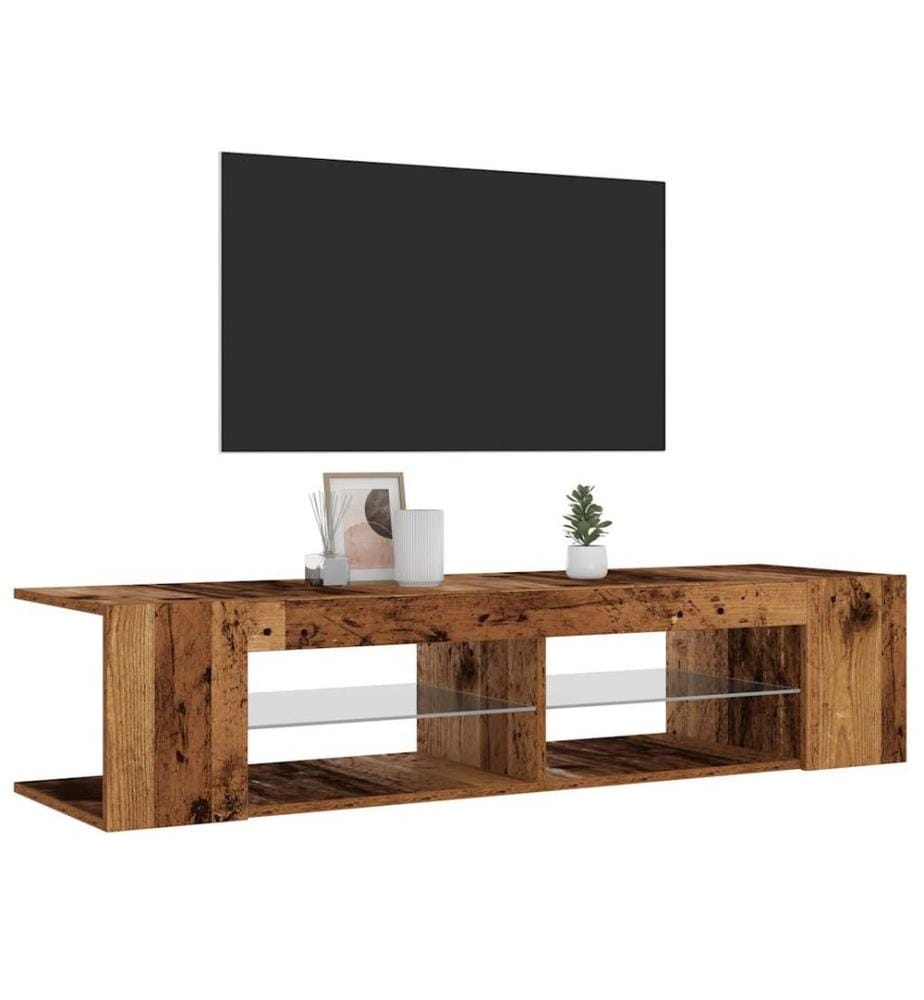 Meuble TV avec lumières LED vieux bois bois d'ingénierie