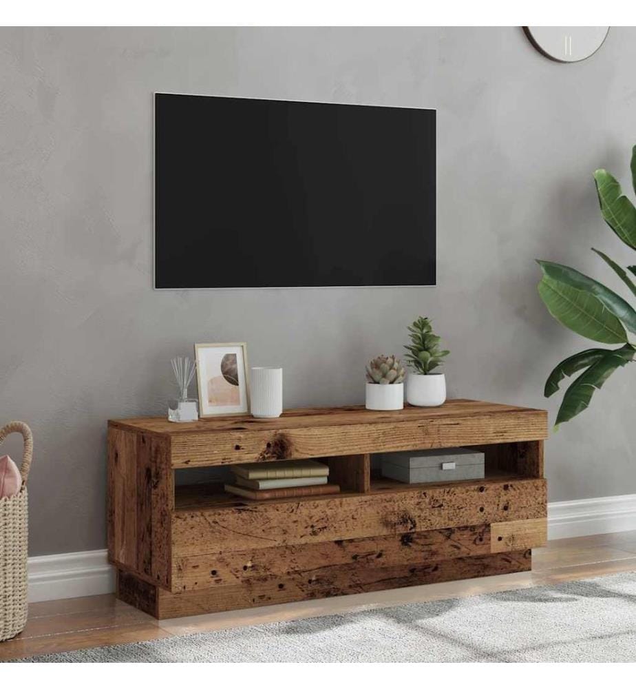 Meuble TV avec lumières LED vieux bois bois d'ingénierie