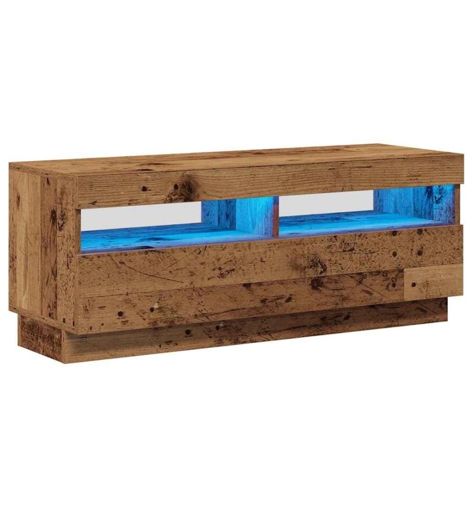 Meuble TV avec lumières LED vieux bois bois d'ingénierie