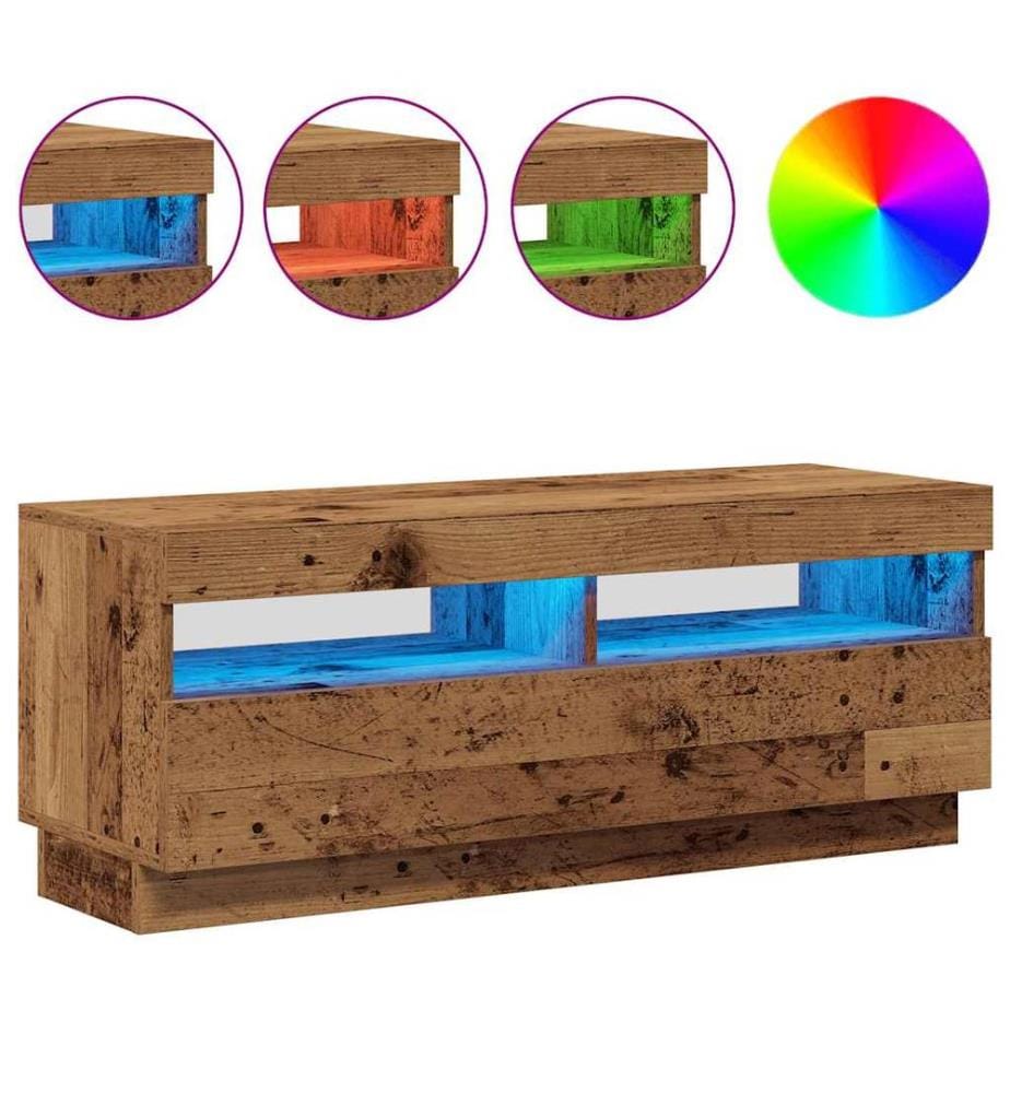 Meuble TV avec lumières LED vieux bois bois d'ingénierie