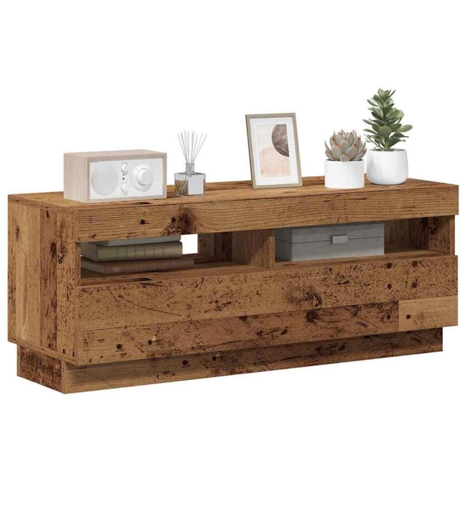 Meuble TV avec lumières LED vieux bois bois d'ingénierie
