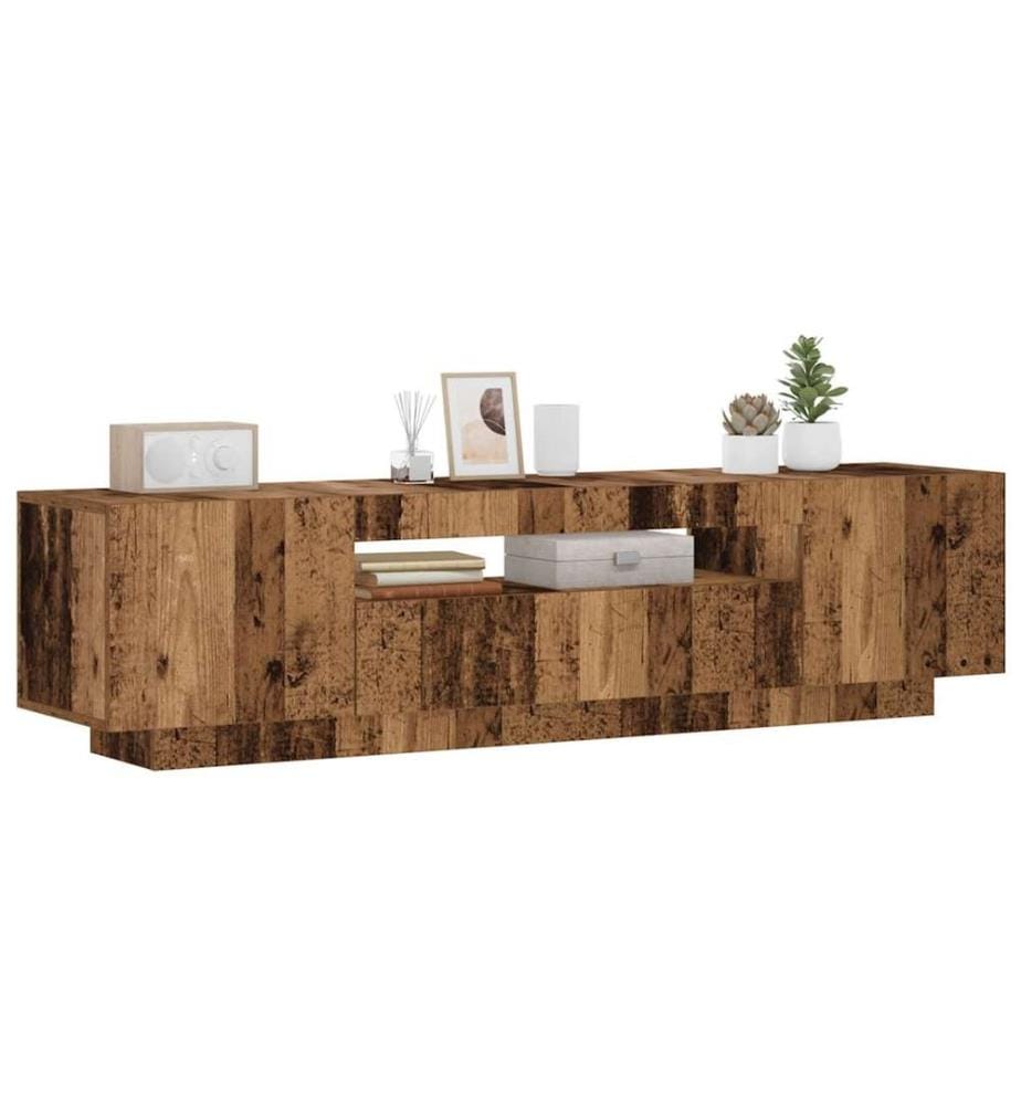 Meuble TV avec lumières LED vieux bois bois d'ingénierie