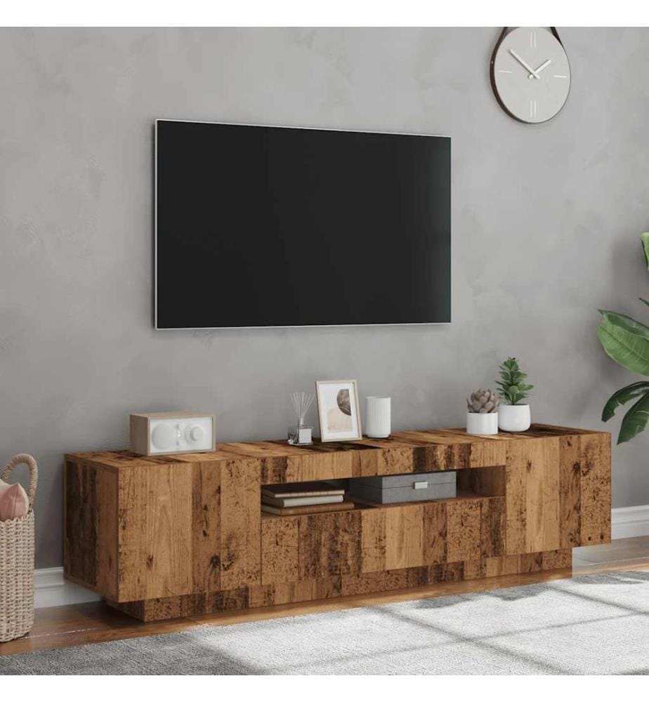 Meuble TV avec lumières LED vieux bois bois d'ingénierie