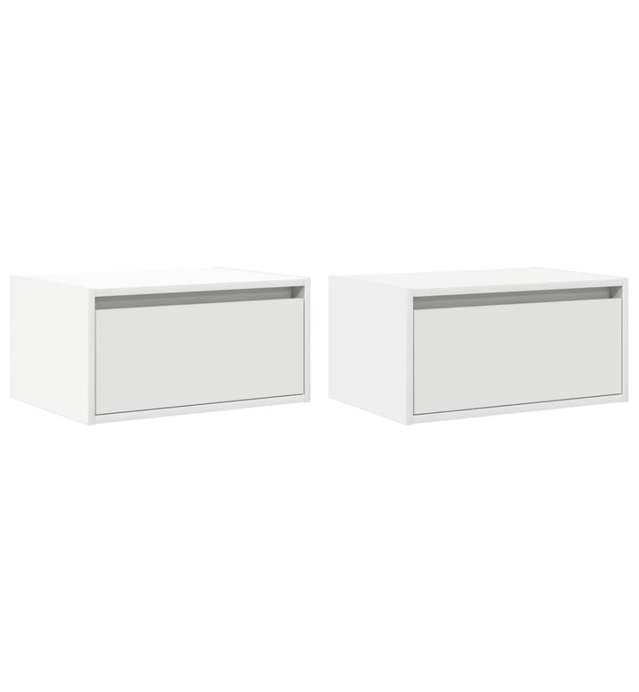 Tables de chevet murales avec lumières LED 2 pcs blanc