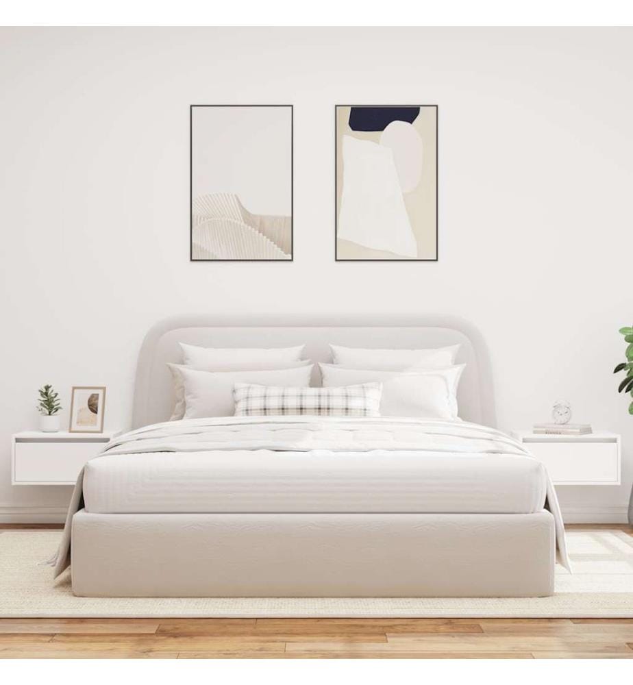 Tables de chevet murales avec lumières LED 2 pcs blanc